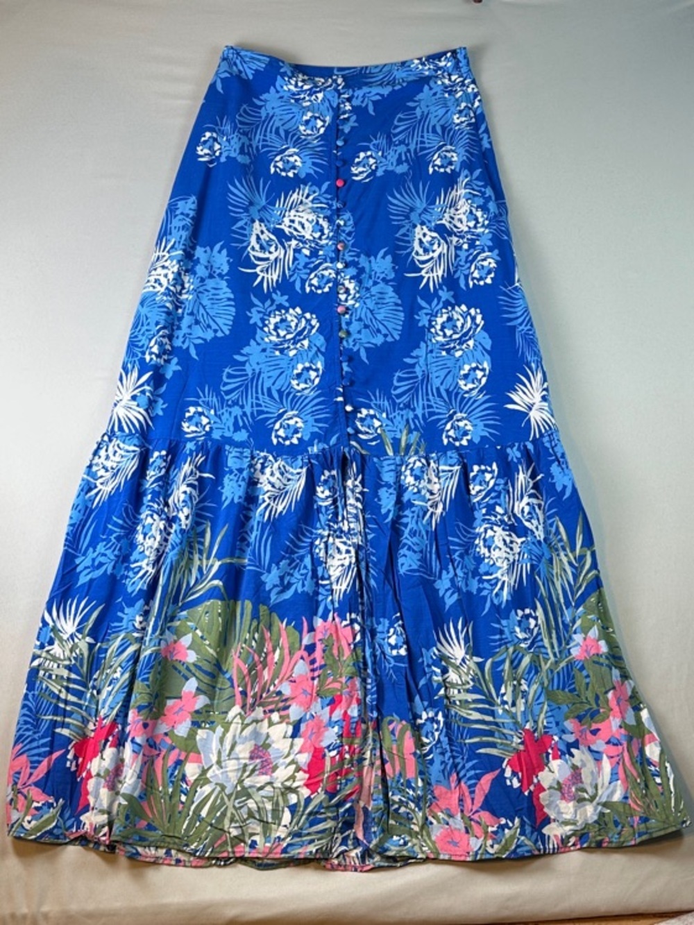 Coffee Bean Long Skirt Blue Floral Maxi Small Women's A-Line